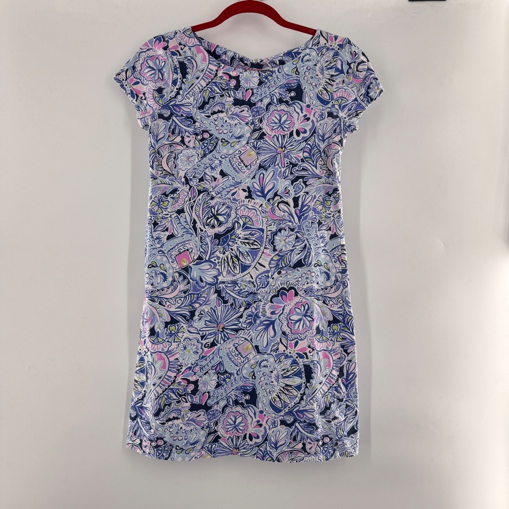 Lilly Pulitzer Bay Dress Iris Blue Namastay In The Jungle Cotton Shift Sz S